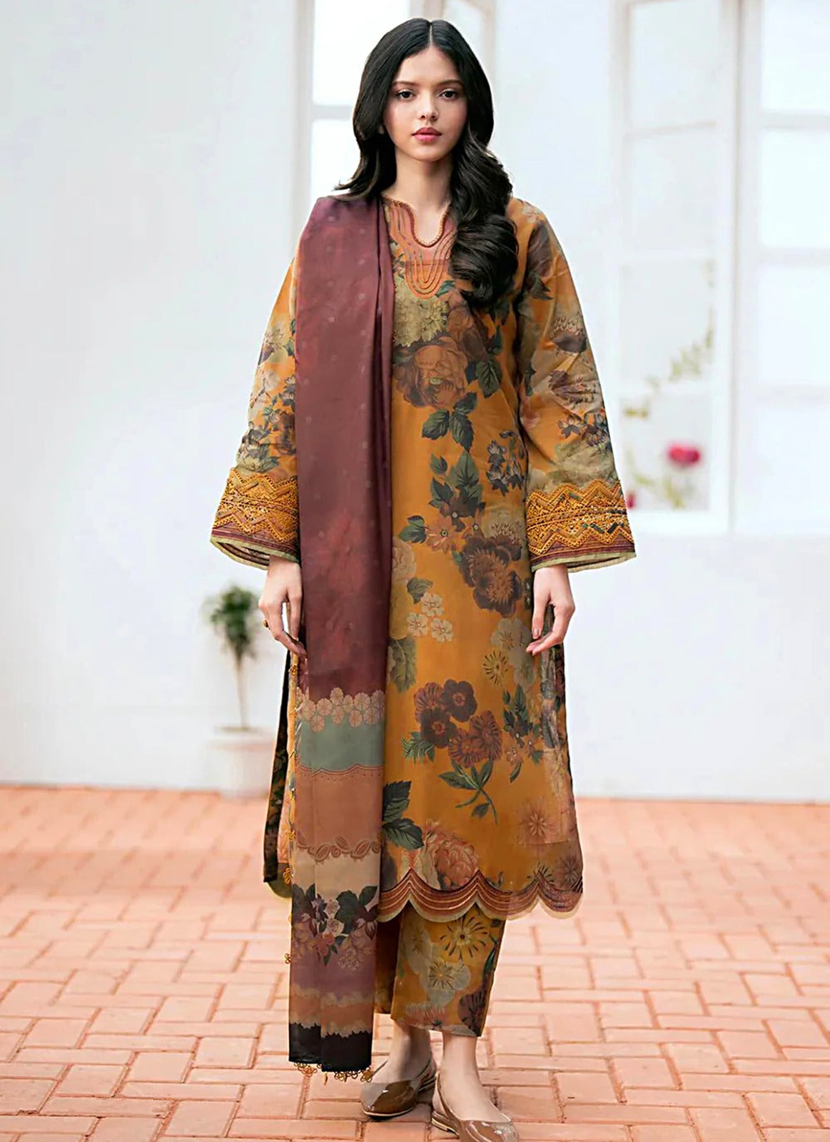 Baroque Digital Printed Linen 3-Piece Winter Ensemble